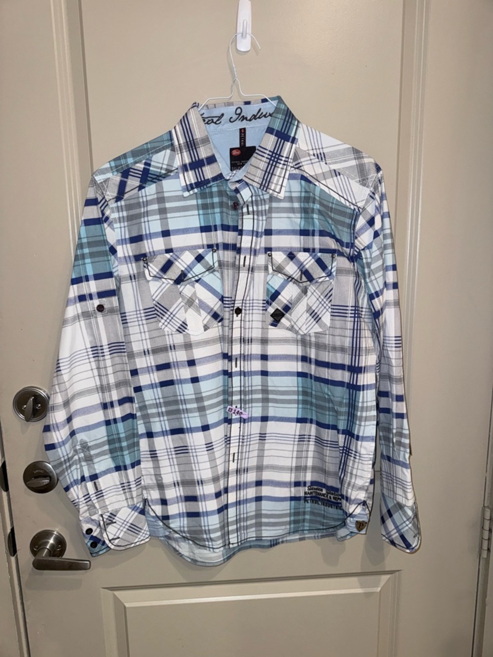 ♠️ Men's Petrol Plaid Button-Down Shirt - Blue & White